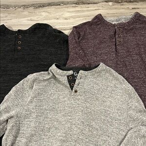 Woody’s soft Men's Henley Shirts in Black, Gray, and Maroon Sz M warm winter EUC